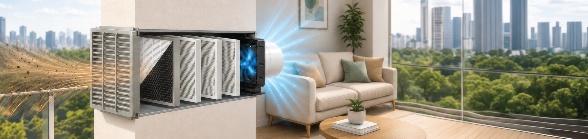 YOGa Clean Air Bubble system supplying filtered air into a home